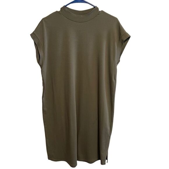 Eileen Fisher- Traceable Organic Cotton Stretch Mock Neck Dress in Olive, XSP - Picture 2 of 13
